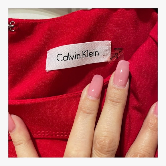 Calvin Klein Red Dress with Ruffle Shoulder - Picture 4 of 5